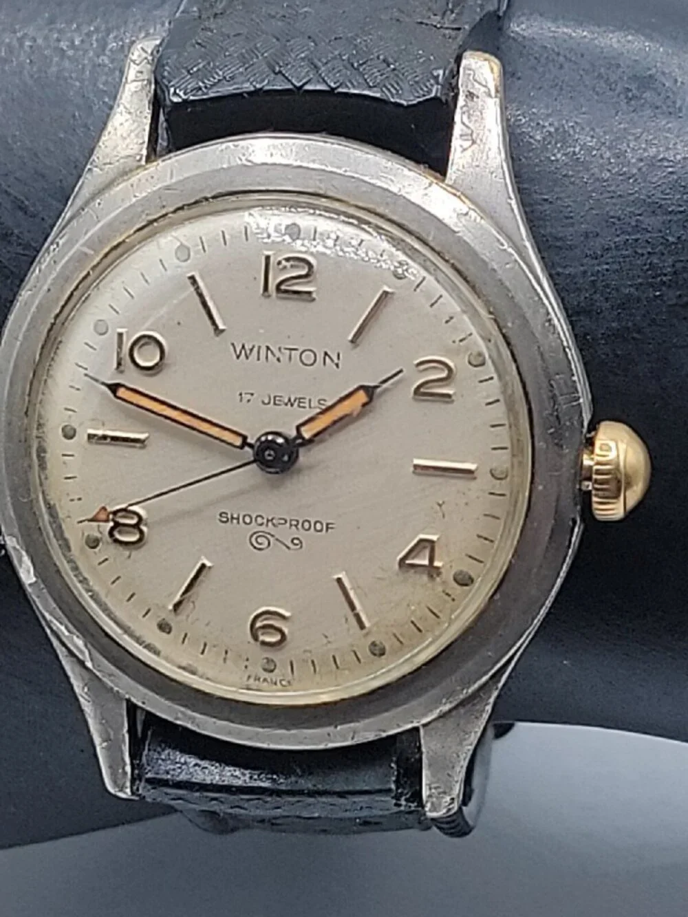 Vtg 1950s Winton Military Watch 17J Manual RUNS Swiss Tropic MOD DEP Strap 18mm